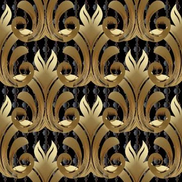 Baroque gold vector seamless pattern. Floral background wallpaper with vintag 스톡 일러스트