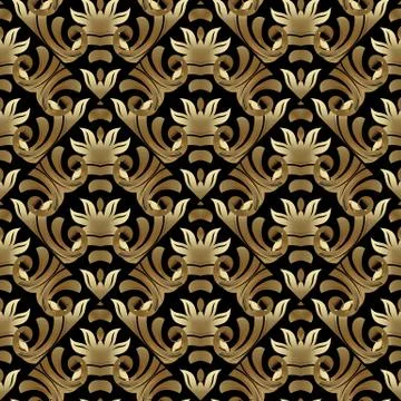 Baroque gold vector seamless pattern. Floral background wallpaper with vintag Stock Illustration