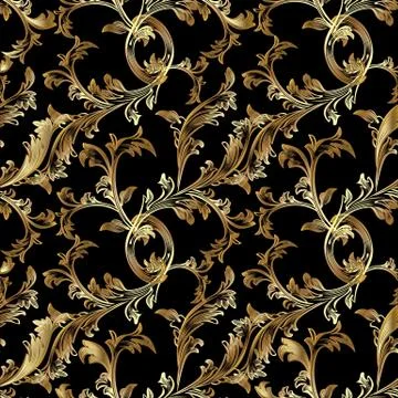 Baroque gold vector seamless pattern. 스톡 일러스트