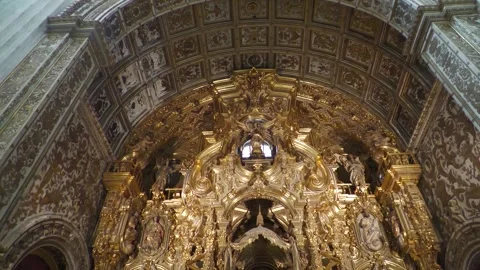 Baroque Golden Altarpiece Inside Cathedral in Granada Spain Stock Footage 336007604