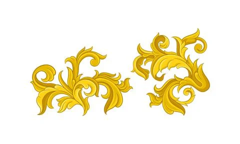 Baroque Golden Elements with Scroll and Swirl Vector Set イラスト素材