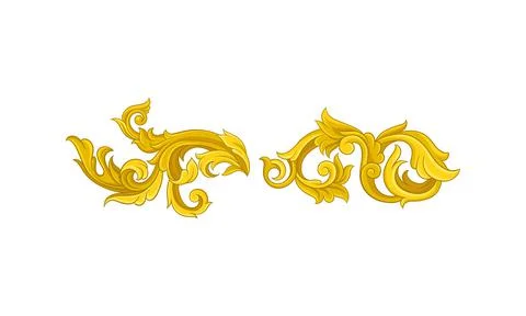 Baroque Golden Elements with Scroll and Swirl Vector Set イラスト素材