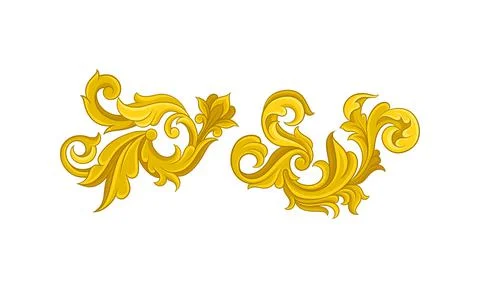 Baroque Golden Elements with Scroll and Swirl Vector Set Stock Illustration