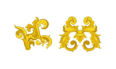 Baroque Golden Elements with Scroll and Swirl Vector Set Stock Illustration