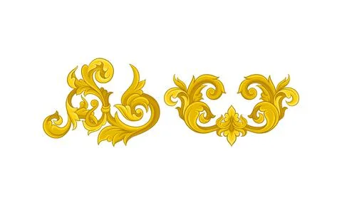 Baroque Golden Elements with Scroll and Swirl Vector Set Stock Illustration