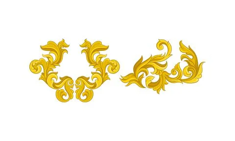 Baroque Golden Elements with Scroll and Swirl Vector Set Illustrazione stock