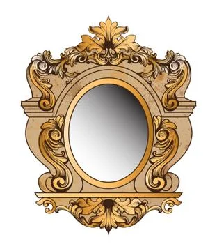 Baroque golden mirror frame. Vector round decor design elements. Rich encarve Ilustración de archivo