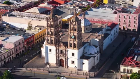 Baroque Grandeur: High-Angle Aerial Reveal of the Durango Cathedral Facade Stock Footage 340265563