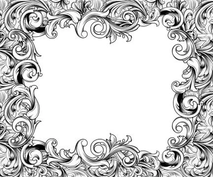 Baroque horizontal frame ink drawing Stock Illustration