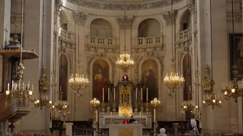 Baroque interior of Saint-Paul Saint-Louis church with historic golden altar Stock Footage 336722732
