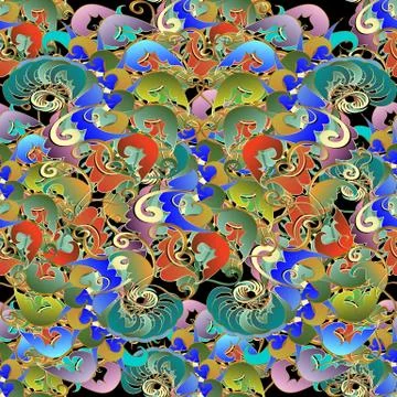 Baroque intricate seamless pattern. Vector floral colorful background with ha イラスト素材