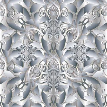 Baroque light 3d vector seamless pattern. Floral vintage damask background Stock Illustration