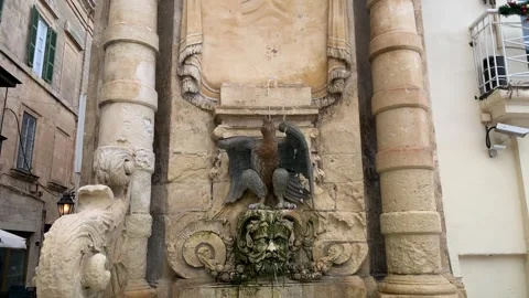 The Baroque Main Guard Fountain. An eagle with spread wings. Valletta, Malta Stock Footage 266258235