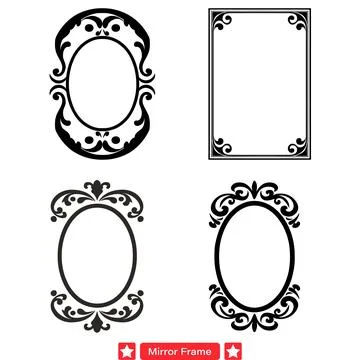 Baroque Mirror Frame Collection  Opulent Silhouettes Reflecting Regal Elega.. Illustrazione stock