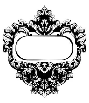 Baroque mirror frame square Vector. Victorian ornamented border monogram flor イラスト素材