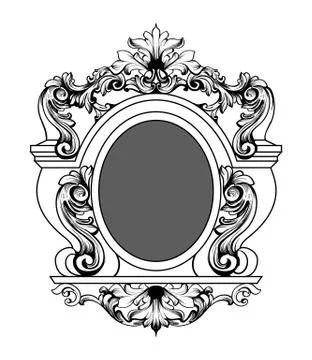 Baroque mirror frame. Vector round decor design elements. Rich encarved ornam Stock Illustration