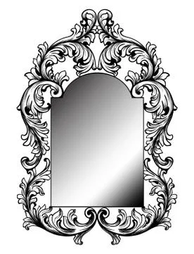Baroque mirror frame. Vector round decor design elements. Rich encarved ornam Illustrazione stock