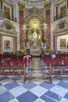 Baroque nave inside Basilica of Our Lady of the Forsaken Valencia Stock Photos