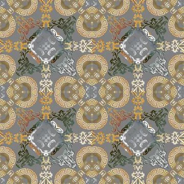 Baroque old style seamless pattern. Floral ornamental background. Repeat vect Illustrazione stock