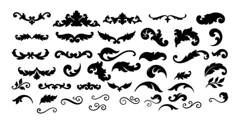 Baroque Ornaments Decorative Flourish Elements Vintage Scroll Design Set Illustrazione stock