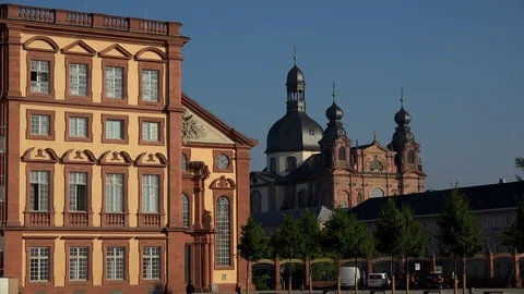 Baroque Palace Church of Mannheim Palace with Jesuit Church, Mannheim, Stock Footage