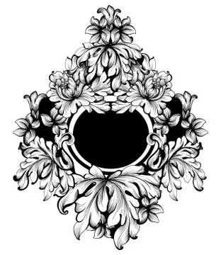 Baroque Round Frame Vector. Classic rich ornamented carved decors. Rococo sop 스톡 일러스트