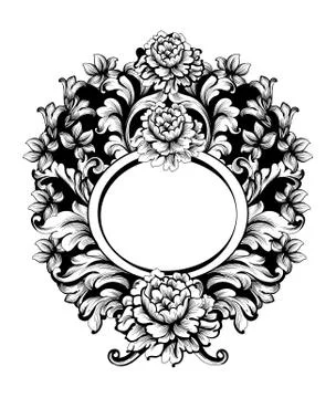Baroque Round Frame Vector. Classic rich ornamented carved decors. Rococo sop 스톡 일러스트