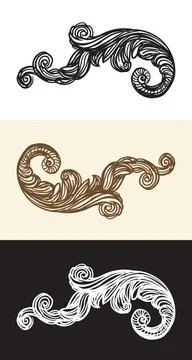 Baroque scroll hand drawing design elements set vector Illustrazione stock