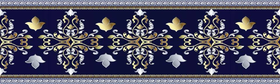 Baroque seamless border pattern. Greek ornaments. 스톡 일러스트