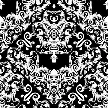 Baroque seamless pattern. Black floral ornate background wallpap Stock Illustration