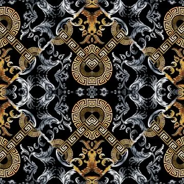 Baroque seamless pattern. Black vector damask background wallpaper with vinta 스톡 일러스트