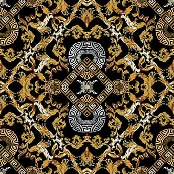 Baroque seamless pattern. Black vector damask background wallpaper with vinta 스톡 일러스트