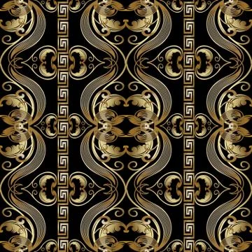 Baroque seamless pattern. Black vector damask background wallpaper with vinta Stock Illustration