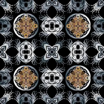 Baroque seamless pattern. Black vector damask background wallpaper with vinta Illustrazione stock