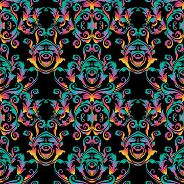 Baroque seamless pattern. Colorful damask background. Stock Illustration