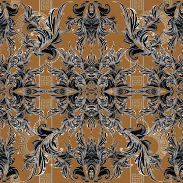Baroque seamless pattern. Damask background wallpaper illustration with geome Illustrazione stock