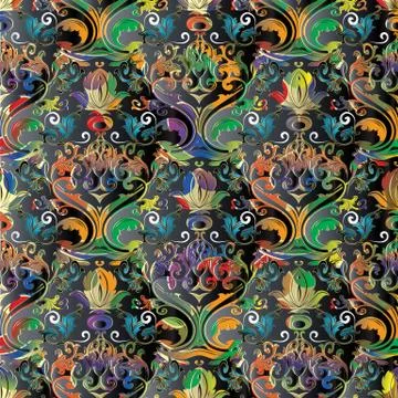 Baroque seamless pattern. Damask ornamental vector background. Illustrazione stock