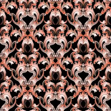 Baroque seamless pattern. Damask vector background wallpaper with geometric e 스톡 일러스트