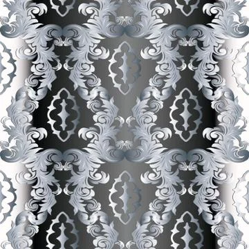 Baroque seamless pattern. Floral black white vector background w イラスト素材