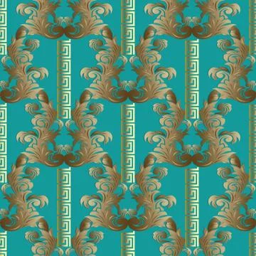 Baroque seamless pattern. Floral striped vector blue background Stock Illustration