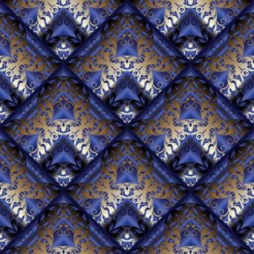 Baroque seamless pattern. Floral vector dark blue 3d background. Vintage wall Stock Illustration