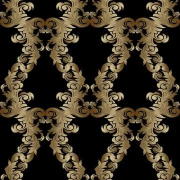 Baroque seamless pattern. Floral vector black background wallpap Illustrazione stock