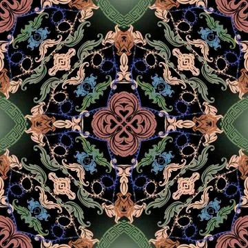 Baroque seamless pattern. Glowing vector damask background wallpaper with 스톡 일러스트