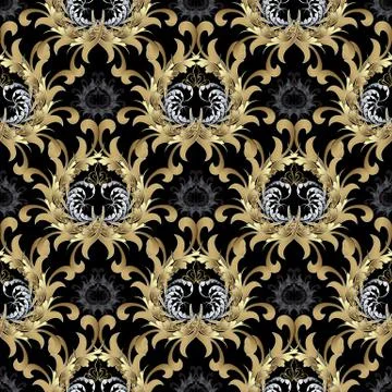 Baroque seamless pattern. Gold Baroque wallpaper. Floral vector background. R Stock Illustration