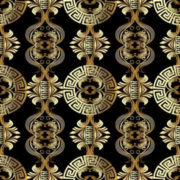Baroque seamless pattern. Greek vector background.  Vintage gold 3d flowers イラスト素材