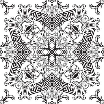 Baroque seamless pattern. Vector black and white vintage background. Repeat 스톡 일러스트