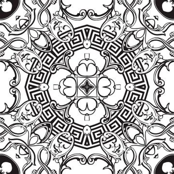 Baroque seamless pattern. Vector black and white vintage background. Repeat 스톡 일러스트