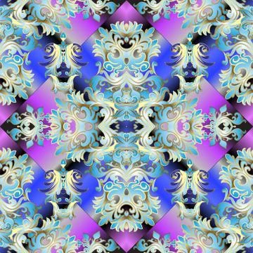 Baroque seamless pattern. Vector floral  colorful background wallpaper with v Illustrazione stock