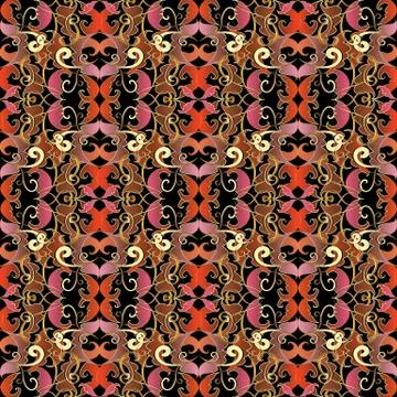 Baroque seamless pattern. Vector floral black background with red hand drawn  Stockillustratie