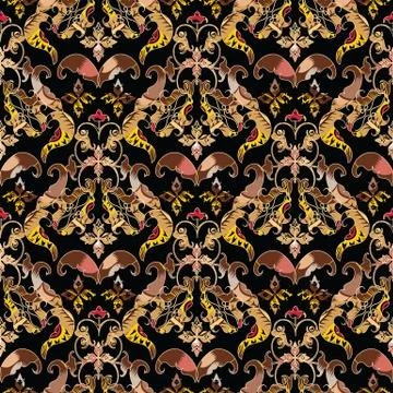 Baroque seamless pattern. Vector ornamental damask background. A Illustrazione stock